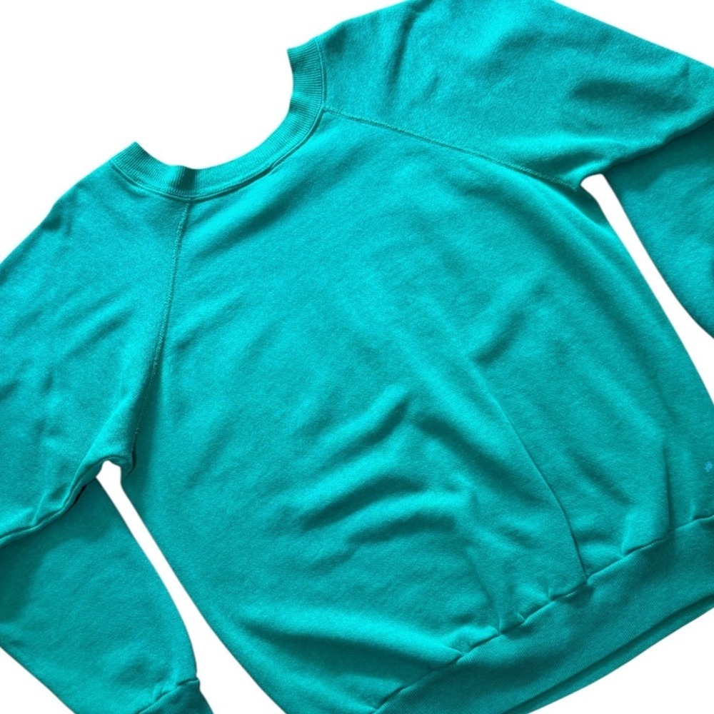 Vintage 80s Pannill Daytona Beach Florida USA Teal Raglan Surf Palm Tree Sweater - Picture 8 of 8